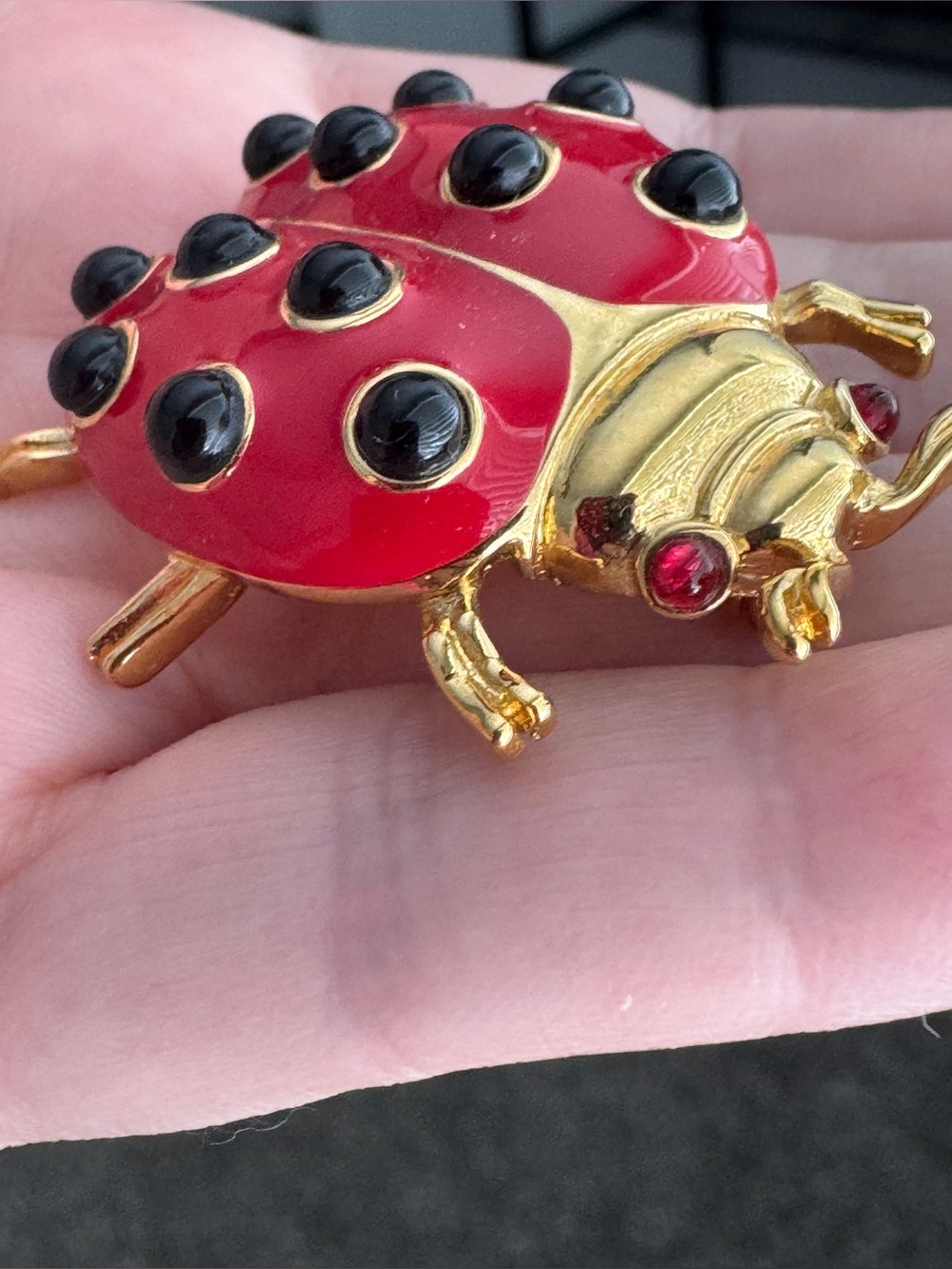 Vintage TRIFARI Insect Ladybug
Beetle Bug Brooch Red Enamel
Black Lucite Spots - Picture 3 of 8
